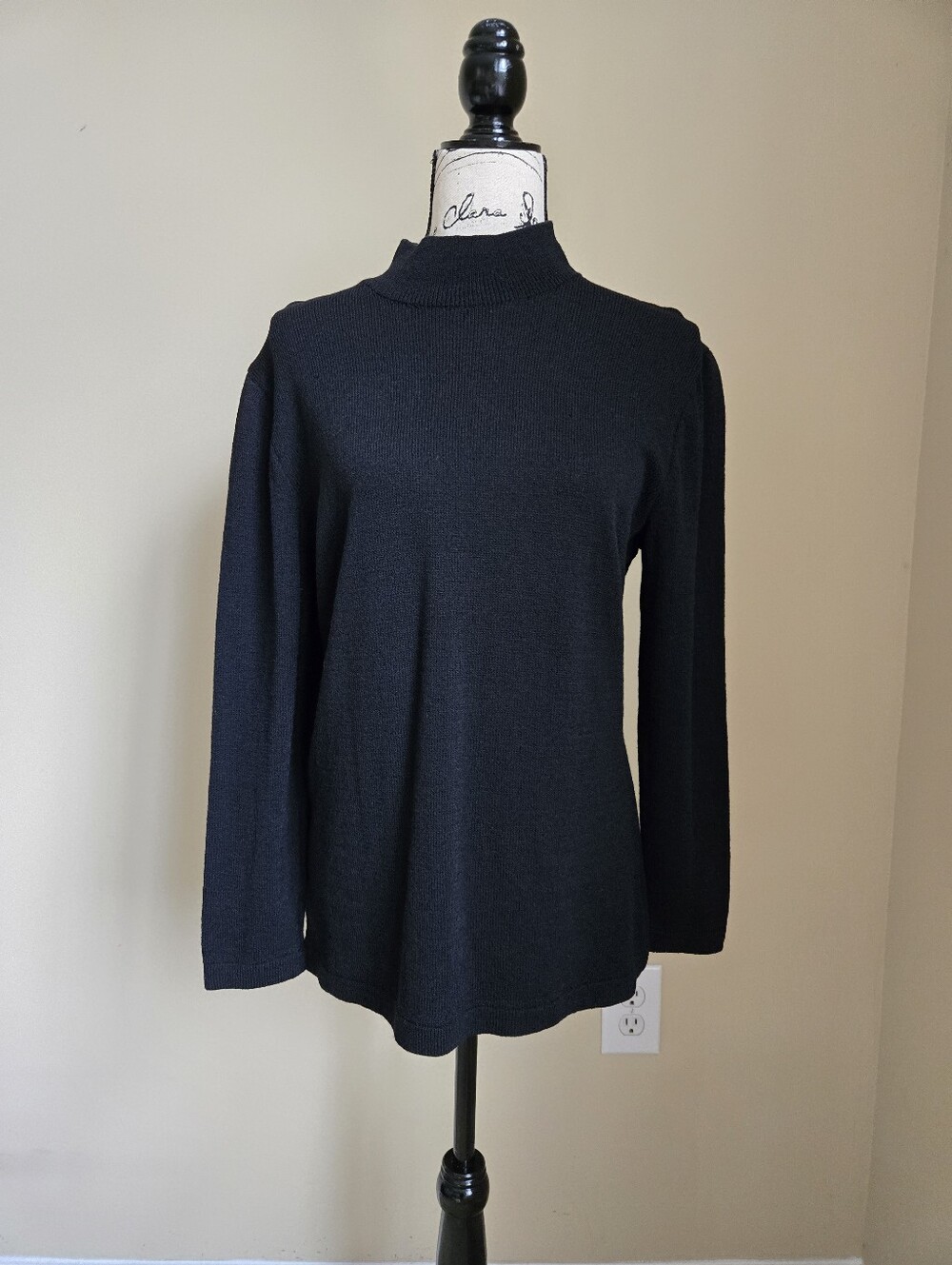 St.John Collection Knit Pullover Womens L black Mock Neck Classic